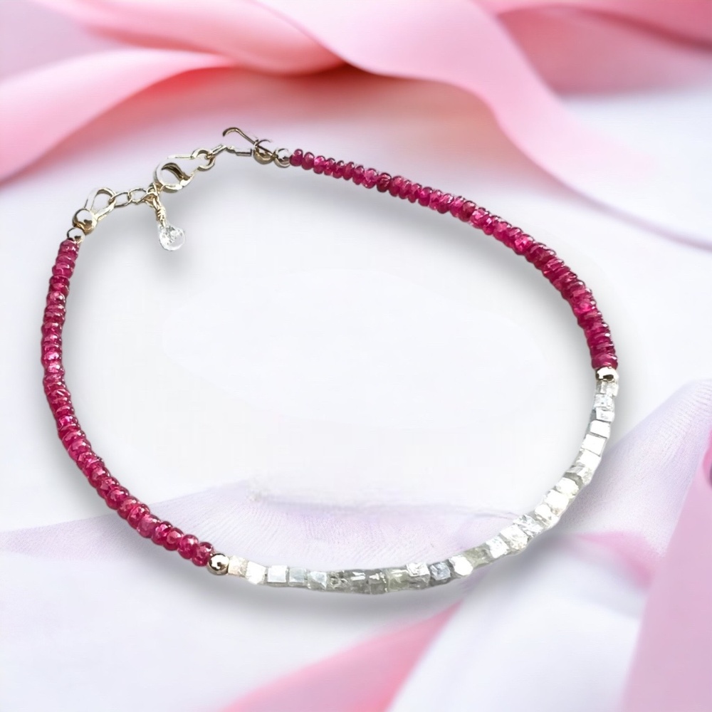 New Natural Diamond Ruby Bracelet Solid 14K Yellow Gold , 7.17" – 7.64"
